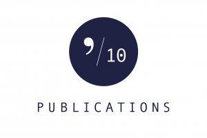 Image description: Navy circle with white "9/10" centred in it, above the all-caps word "Publications." This is the logo of Nine Ten Publications.